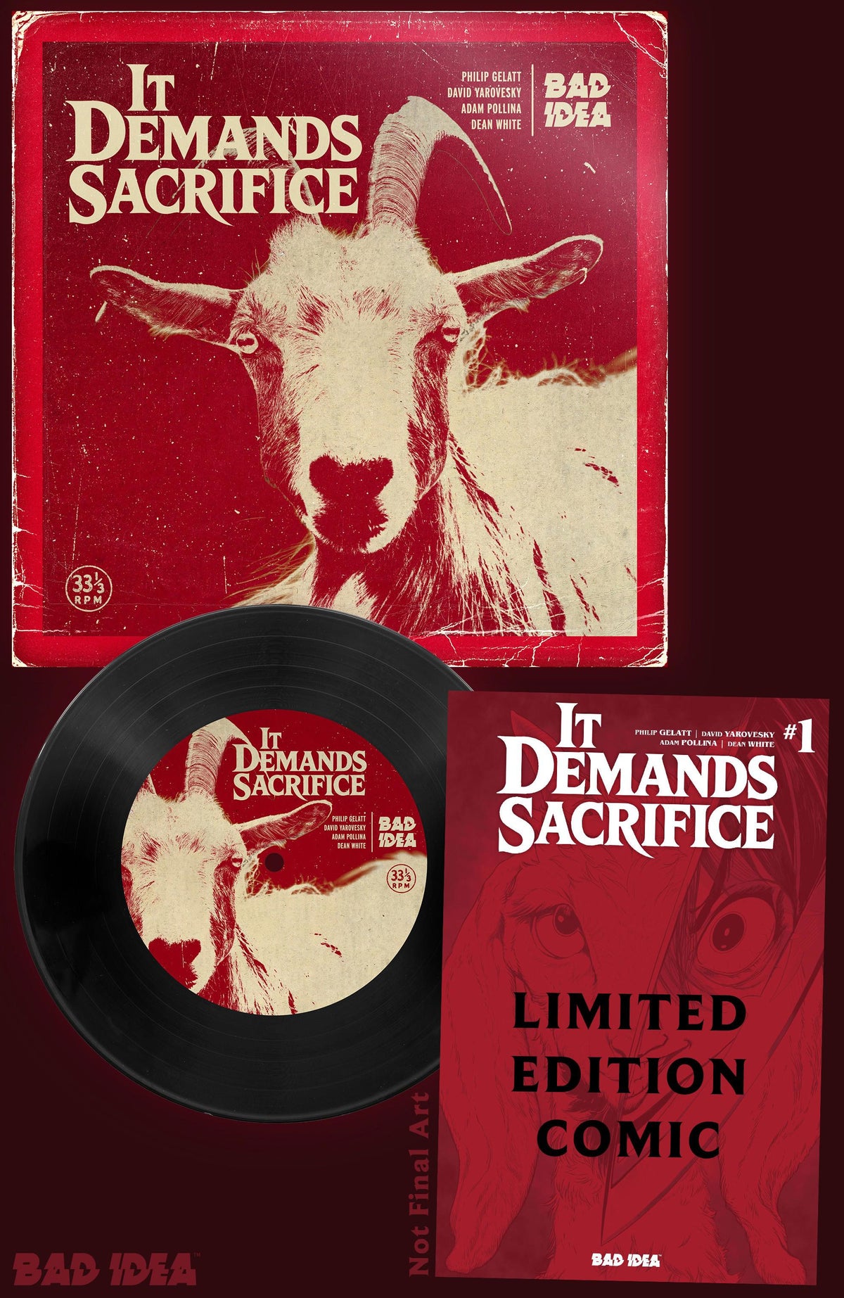 IT DEMANDS SACRIFICE #1 - CVR I INC 1:250 ADAM POLLINA BOOK AND VINYL RECORD VAR